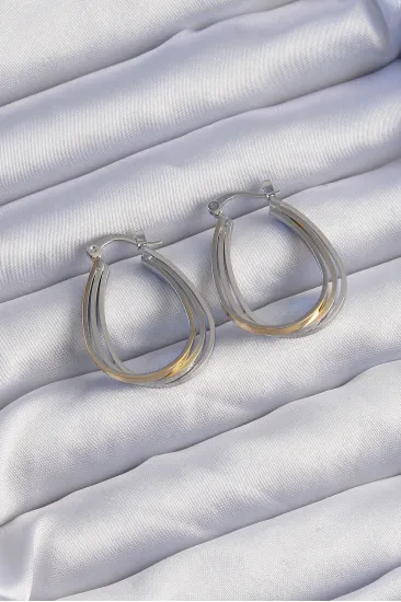 Pirinç Gold Gümüş Renkli Oval Çoklu Görünümlü Küpe Pirinç Gold Gümüş Renkli Oval Çoklu Görünümlü Küpe