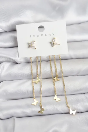 Kelebek Model Gold Renk Pirinç Sallantılı Kadın Küpe Kelebek Model Gold Renk Pirinç Sallantılı Kadın Küpe