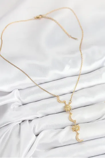316L Çelik Zirkon Taşlı Güneş Ve Ay Model Gold Renk Kadın Kolye 316L Çelik Zirkon Taşlı Güneş Ve Ay Model Gold Renk Kadın Kolye