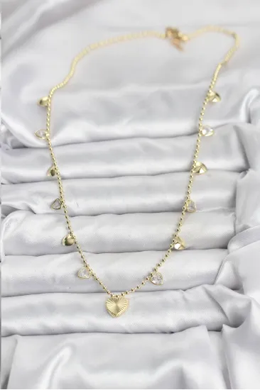 Pirinç Gold Renk Kalp Model Kadın Kolye Pirinç Gold Renk Kalp Model Kadın Kolye