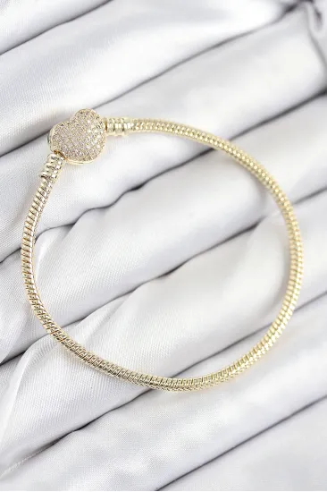 Pirinç Charm Zirkon Taşlı Kalp Model Gold Renk Kadın Bileklik Pirinç Charm Zirkon Taşlı Kalp Model Gold Renk Kadın Bileklik