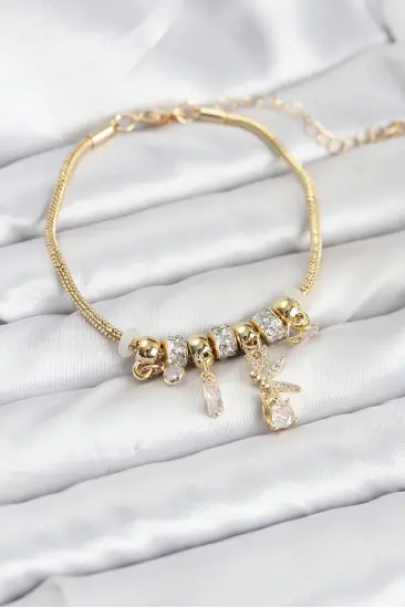 Pirinç Gold Renk Tinkerbell Charmlı Kadın Bileklik