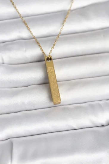 316L Çelik Gold Renk Ayetel Kürsi Yazılı Bar Çubuk Kolye 316L Çelik Gold Renk Ayetel Kürsi Yazılı Bar Çubuk Kolye