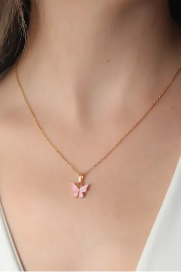 Gold Pembe Renk Kelebek Figür Kadın Kolye Gold Pembe Renk Kelebek Figür Kadın Kolye