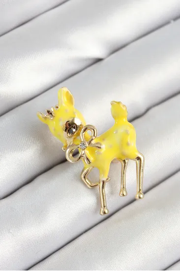 Zirkon Taşlı Fiyonk Detaylı 3D Sarı Ceylan Figürlü Gold Renk Kadın Broş Zirkon Taşlı Fiyonk Detaylı 3D Sarı Ceylan Figürlü Gold Renk Kadın Broş