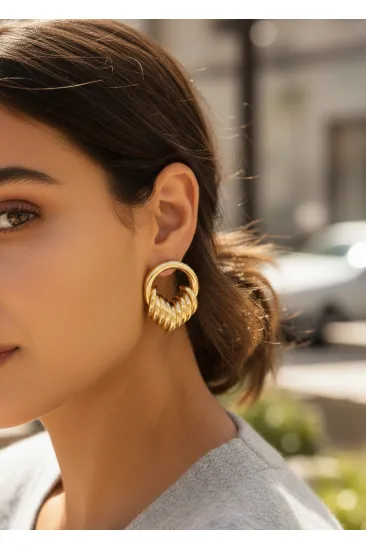 Pirinç Gold Renk Halka Sarmal Model Vintage Kadın Küpe Pirinç Gold Renk Halka Sarmal Model Vintage Kadın Küpe