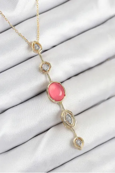 Pirinç Zincir Pembe Gold Renk Zirkon Taşlı Y Kolye Pirinç Zincir Pembe Gold Renk Zirkon Taşlı Y Kolye