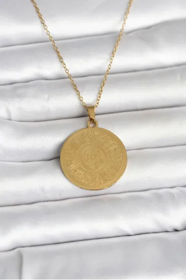 316L Çelik Gold Renk Ayetel Kürsi Yazılı Kolye 316L Çelik Gold Renk Ayetel Kürsi Yazılı Kolye