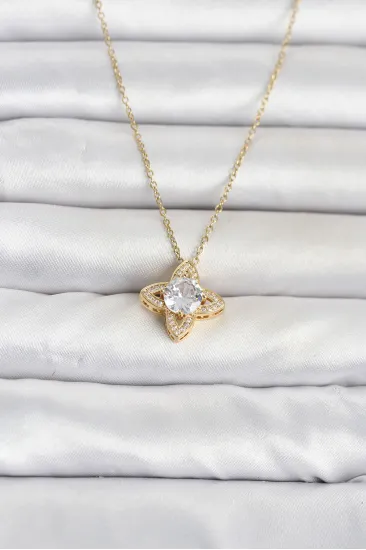 316L Çelik Zincir Gold Renk Yonca Model Kadın Kolye 316L Çelik Zincir Gold Renk Yonca Model Kadın Kolye