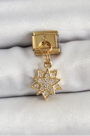 316L Çelik Sallantılı Zirkon Taşlı Yıldız Model Gold Renk Nomination Charm