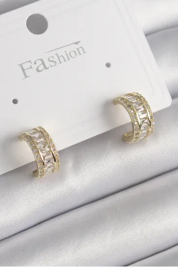 Pirinç Gold Renk Zirkon Taşlı Halka Model Kadın Küpe Pirinç Gold Renk Zirkon Taşlı Halka Model Kadın Küpe
