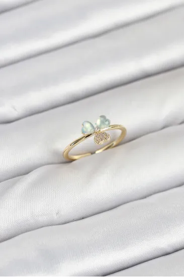 Pirinç Gold Renk Yonca Model Kadın Yüzük Pirinç Gold Renk Yonca Model Kadın Yüzük