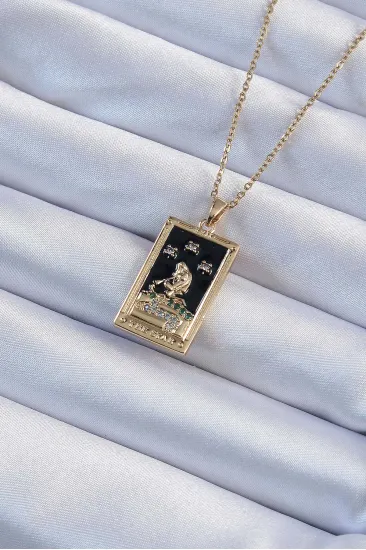 316L Çelik Zincir Altın Renk Zirkon Taşlı Siyah Mineli Kız Figürlü Tarot Kolye 316L Çelik Zincir Altın Renk Zirkon Taşlı Siyah Mineli Kız Figürlü Tarot Kolye