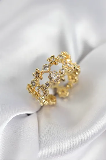 Zirkon Taşlı 2'li Model Gold Renk Kadın Yüzük