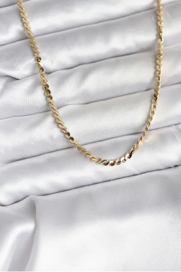 14K Gold Renk Kaplama Ezme Yılan Zincir Model CM Kadın Kolye 14K Gold Renk Kaplama Ezme Yılan Zincir Model CM Kadın Kolye