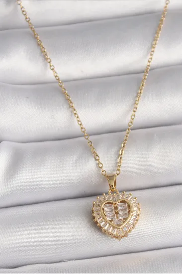 316L Çelik Gold Renk Zincir Zirkon Taşlı Kalp Model Kadın Kolye 316L Çelik Gold Renk Zincir Zirkon Taşlı Kalp Model Kadın Kolye