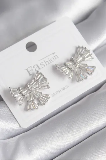 Pirinç Gümüş Renk Zirkon Taşlı Kurdele Model Kadın Küp Pirinç Gümüş Renk Zirkon Taşlı Kurdele Model Kadın Küp