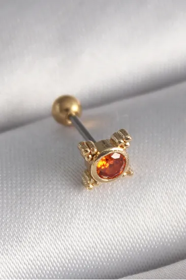 316L Çelik Gold Renk Turuncu Zirkon Taşlı Tragus Piercing