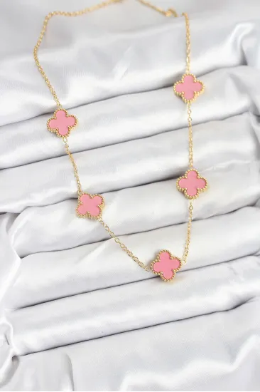 316L Çelik Zincir Gold Pembe Renk Yonca Kadın Kolye 316L Çelik Zincir Gold Pembe Renk Yonca Kadın Kolye