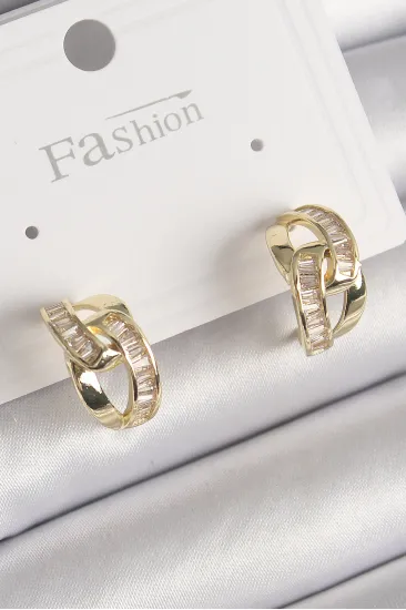 Pirinç Gold Renk Zirkon Taşlı Zincir Model Kadın Küpe Pirinç Gold Renk Zirkon Taşlı Zincir Model Kadın Küpe