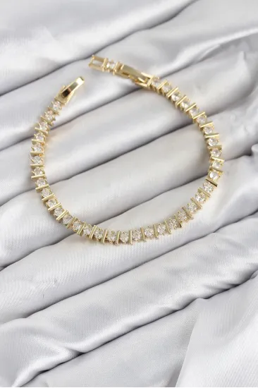 CM Şerit Model Zirkon Taşlı VIP Seri Gold Renk Pirinç Kadın Bileklik CM Şerit Model Zirkon Taşlı VIP Seri Gold Renk Pirinç Kadın Bileklik