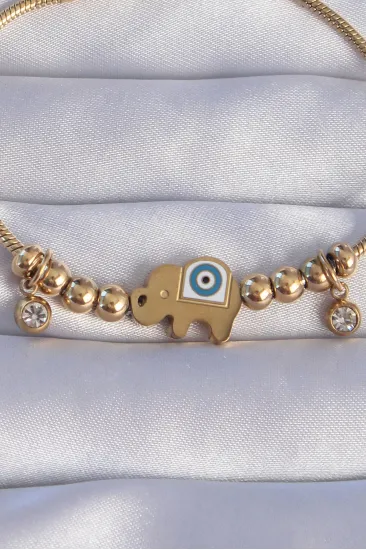 316L Çelik Gold Renk Zirkon Taşlı Nazarlı Fil Tasarımlı Bileklik 316L Çelik Gold Renk Zirkon Taşlı Nazarlı Fil Tasarımlı Bileklik