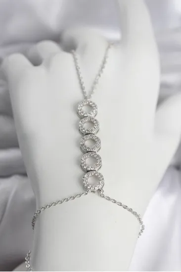 Pirinç Gümüş Renk Zirkon Taşlı Sıralı Halka Model Kadın Şahmeran