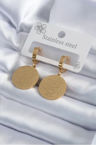 316L Çelik Gold Renk Pentagram Yıldızı İşleme Model Kadın Küpe 316L Çelik Gold Renk Pentagram Yıldızı İşleme Model Kadın Küpe