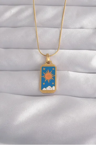 316L Çelik Gold Renk Mavi Mineli Güneş Model Tarot Kolye 316L Çelik Gold Renk Mavi Mineli Güneş Model Tarot Kolye