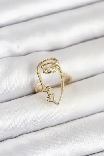Pirinç Gold Renk Picasso Tarzı Tek Çizgi Yüz Model Kadın Yüzük Pirinç Gold Renk Picasso Tarzı Tek Çizgi Yüz Model Kadın Yüzük