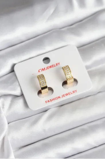 14K Gold Renk Kaplama Zirkon Taşlı Halka CM Kadın Küpe 14K Gold Renk Kaplama Zirkon Taşlı Halka CM Kadın Küpe