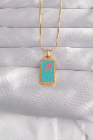 316L Çelik Gold Renk Mavi Mineli Tarot Kolye 316L Çelik Gold Renk Mavi Mineli Tarot Kolye