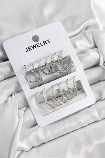 Pirinç Karışık Halka Model Gümüş Renk 6 Çift Kadın Küpe Set Pirinç Karışık Halka Model Gümüş Renk 6 Çift Kadın Küpe Set