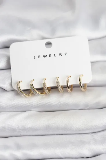 Zirkon Taşlı Gold Renk Pirinç Kadın Küpe Seti Zirkon Taşlı Gold Renk Pirinç Kadın Küpe Seti