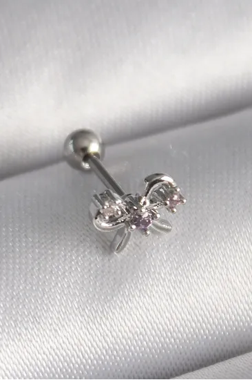 316L Çelik Gümüş Renk Zirkon Taşlı Kurdele Tragus Piercing 316L Çelik Gümüş Renk Zirkon Taşlı Kurdele Tragus Piercing