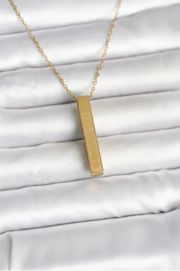 316L Çelik Gold Renk Ayetel Kürsi Yazılı Bar Çubuk Kolye 316L Çelik Gold Renk Ayetel Kürsi Yazılı Bar Çubuk Kolye