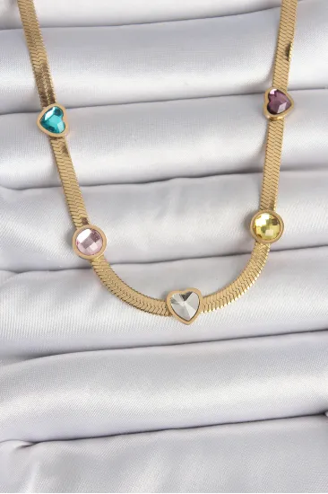 316L Çelik Gold Renk İtalyan Zincir Renkli Zirkon Taşlı Kalp Figür Kadın Kolye 316L Çelik Gold Renk İtalyan Zincir Renkli Zirkon Taşlı Kalp Figür Kadın Kolye