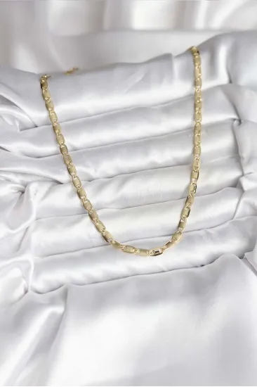 14K Gold Renk Kaplama Plaka Ezme Model Zincirli CM Kadın Kolye 14K Gold Renk Kaplama Plaka Ezme Model Zincirli CM Kadın Kolye