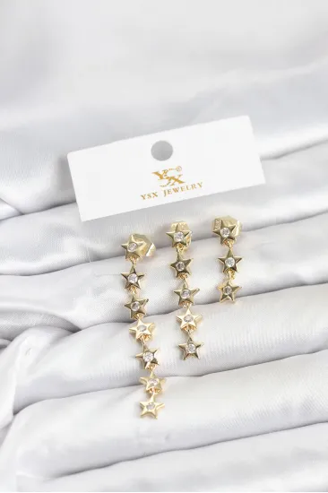 Pirinç Gold Renk Yıldız Model YSX Trio Küpe Seti