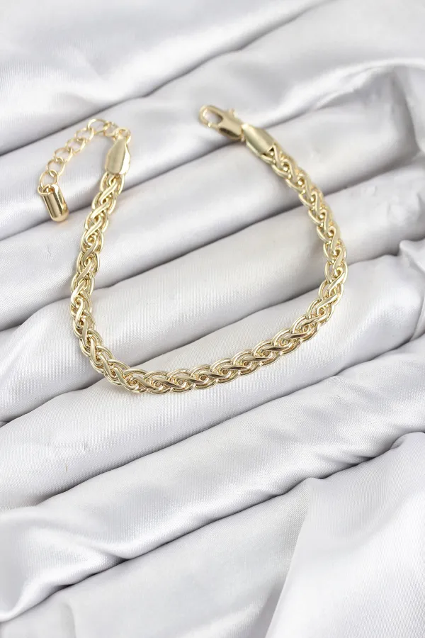CM Singapur Zincir Model Gold Renk Pirinç Kadın Bileklik CM Singapur Zincir Model Gold Renk Pirinç Kadın Bileklik