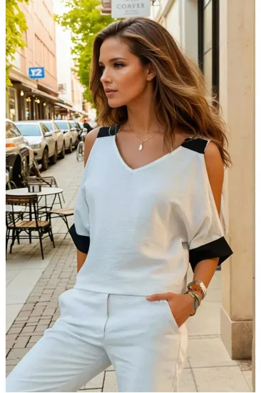 Kadın Ekru Kısa Kol Omuz Dekolteli Kalın Askılı Salaş Keten Bluz 700-2923220 Kadın Ekru Kısa Kol Omuz Dekolteli Kalın Askılı Salaş Keten Bluz 700-2923220