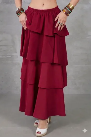 Kadın Bordo Volanlı Kat Kat Beli Lastikli Astarlı Kupra Krep Etek 700-3745430 Kadın Bordo Volanlı Kat Kat Beli Lastikli Astarlı Kupra Krep Etek 700-3745430