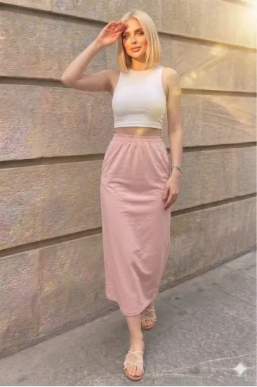 Kadın Pudra Pembe Cepli Beli Lastikli, Rahat Tam Kalıp, Spor Uzun Etek 700-3503203 Kadın Pudra Pembe Cepli Beli Lastikli, Rahat Tam Kalıp, Spor Uzun Etek 700-3503203