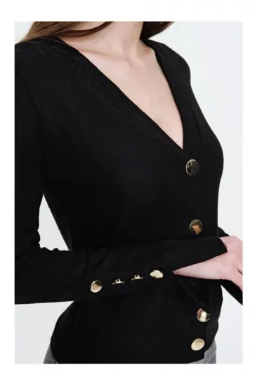 Kadın Gold Düğme Detaylı Yumuşak Dokulu Triko Hırka 700-3007264