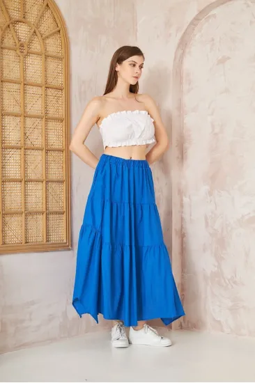 Kadın Saks Mavi Cepli Asimetrik Kesim Fırfırlı Beli Lastikli Kloş 3 Kat Salaş Spor Etek 700-3574297 Kadın Saks Mavi Cepli Asimetrik Kesim Fırfırlı Beli Lastikli Kloş 3 Kat Salaş Spor Etek 700-3574297