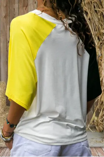 Kadın Dekolte Pencere Detaylı Siyah Sarı Beyaz Kısa Kollu T-shirt 3265210 Kadın Dekolte Pencere Detaylı Siyah Sarı Beyaz Kısa Kollu T-shirt 3265210