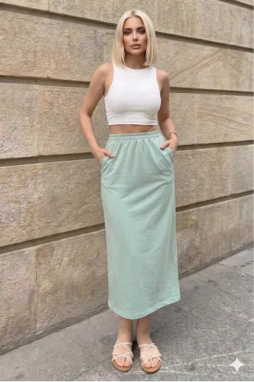 Kadın Mint Yeşil Cepli Beli Lastikli, Rahat Tam Kalıp, Spor Uzun Etek 700-3503203 Kadın Mint Yeşil Cepli Beli Lastikli, Rahat Tam Kalıp, Spor Uzun Etek 700-3503203