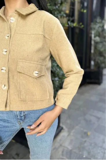 Kadın Kaşe Ceket – Düğmeli, Çift Cepli, Klasik Yaka, Günlük Şık Stil 700-3291275