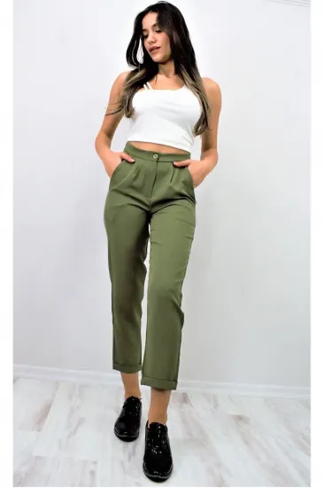 Kadın Haki Cepli Duble Paça Dar Kalıp Pliseli Havuç Pantolon 700-3173143 Kadın Haki Cepli Duble Paça Dar Kalıp Pliseli Havuç Pantolon 700-3173143