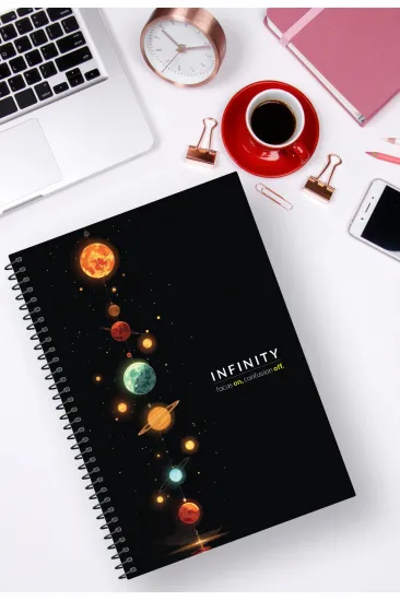 A5 Karton Kapak Spiralli Çizgili Defter/ 96 Sayfa/Tematik Seri No: 3 “Sonsuzluk” İnfinity